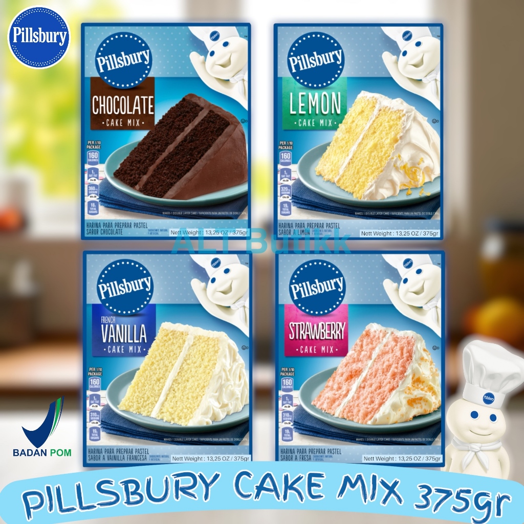 

PILLSBURY CAKE MIX 375 GR | VANILLA - CHOCOLATE - STRAWBERRY - LEMON | TEPUNG PREMIX KUE INSTAN | USA