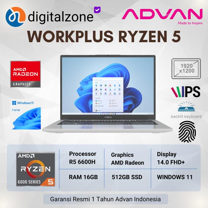 ADVAN Workplus AMD RYZEN 5 6600H 16GB 512GB 14''inch Win 11