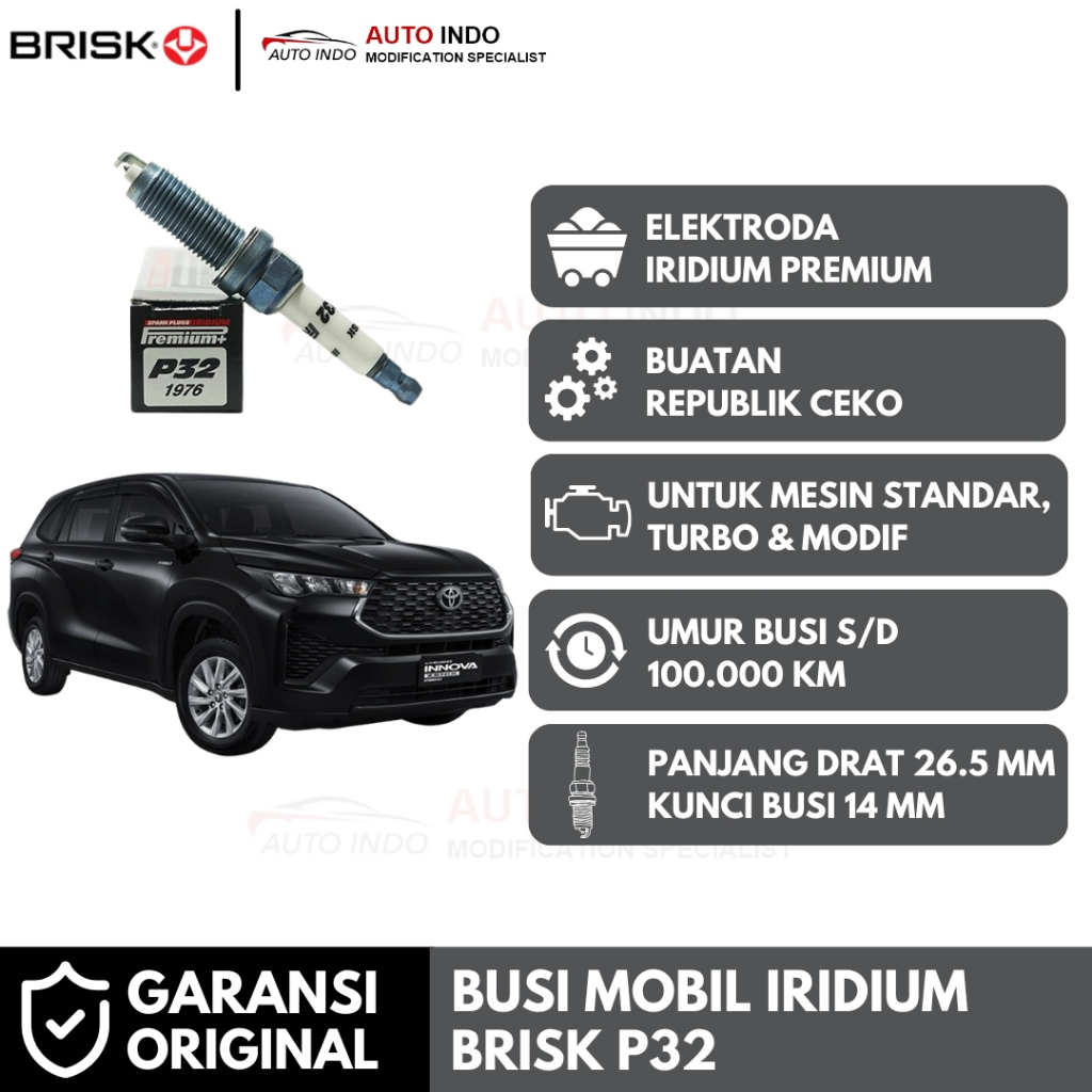 Busi Mobil Brisk Iridium Premium P32 untuk Toyota Innova Zenix Bensin Hybrid | Garansi Ori