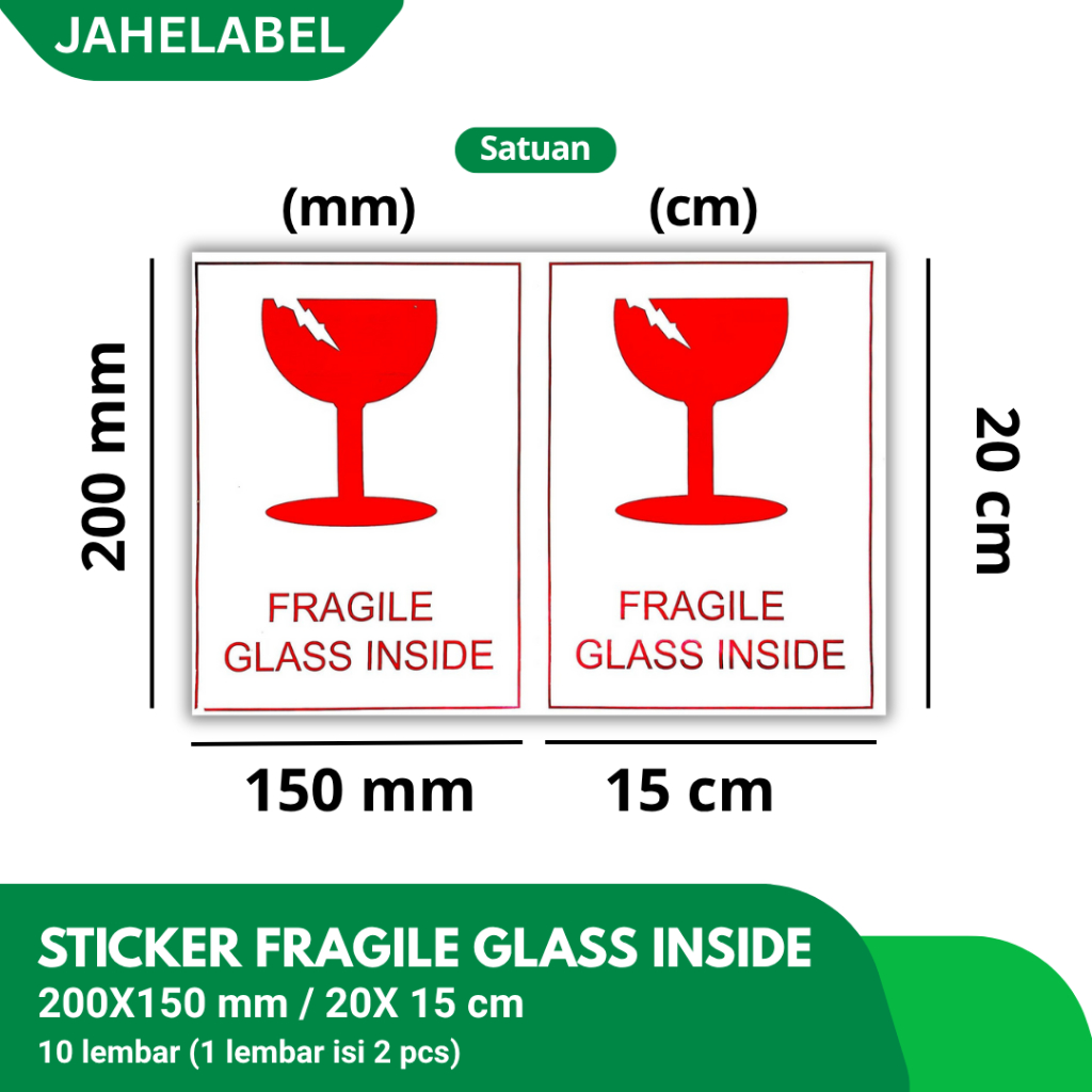 

Sticker Fragile Murah | Stiker Pecah Belah Kemasan Olshop | Fragile Glass Inside 20x15 CM atau 200X150 MM
