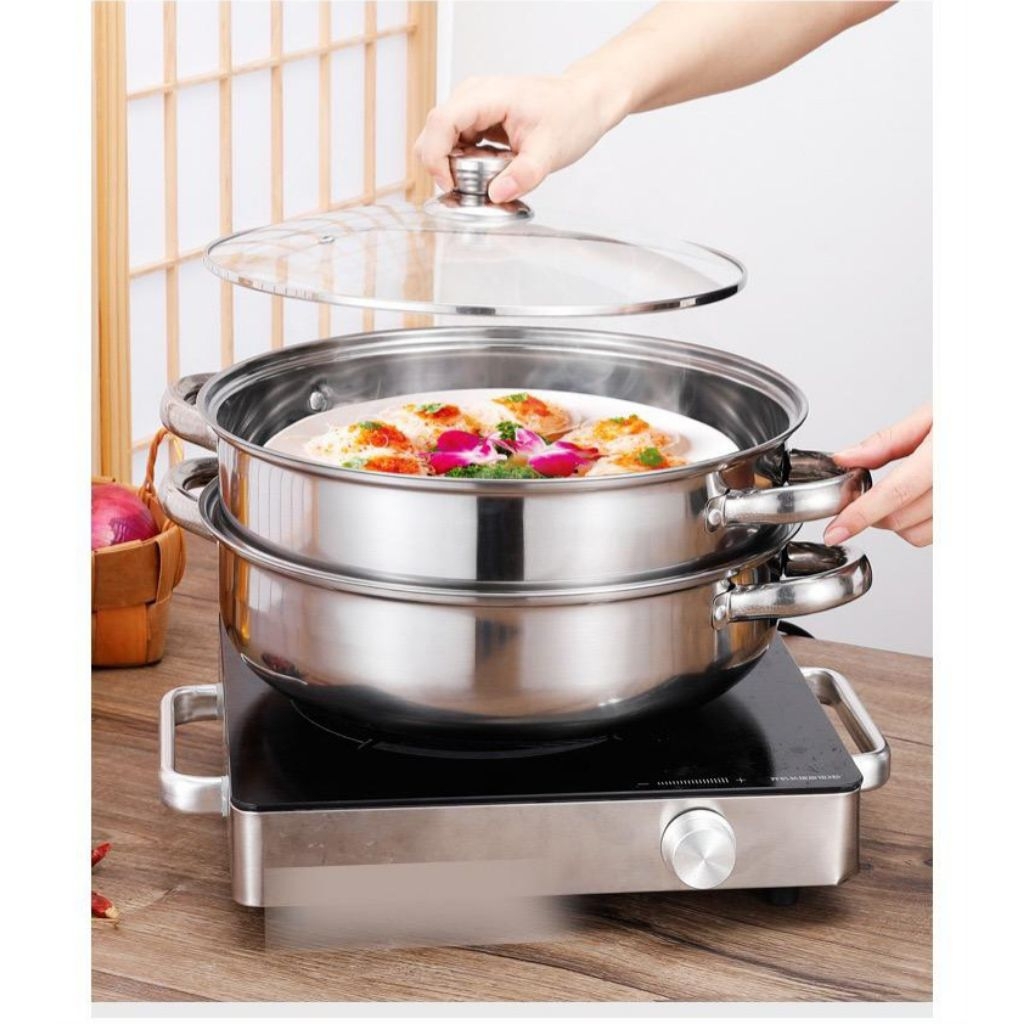 Panci Kukus 2 Tingkat | Panci Kukus Tutup Full Kaca