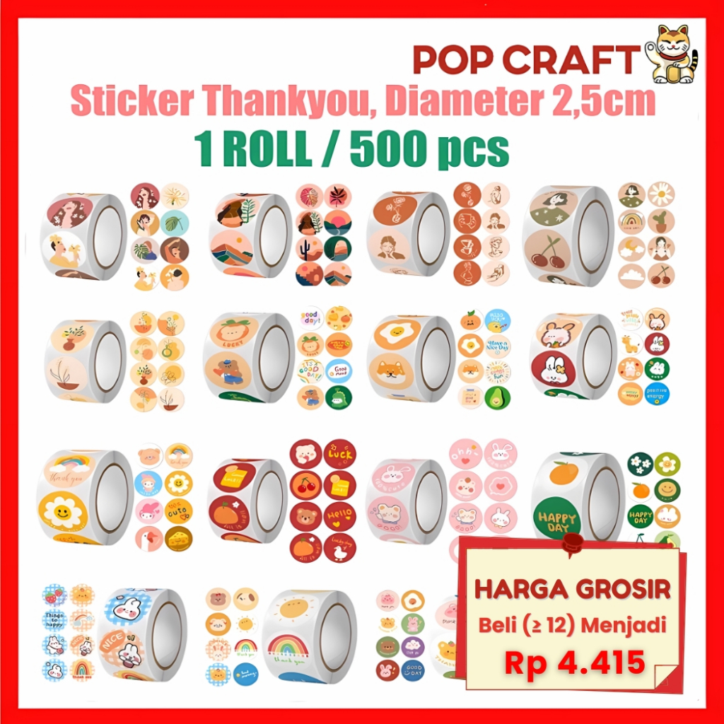 PC Stiker 1 Roll Isi 500 Pcs Thank You Label Bulat Ucapan Buat Packing Makanan  Stiker Selamat Makan