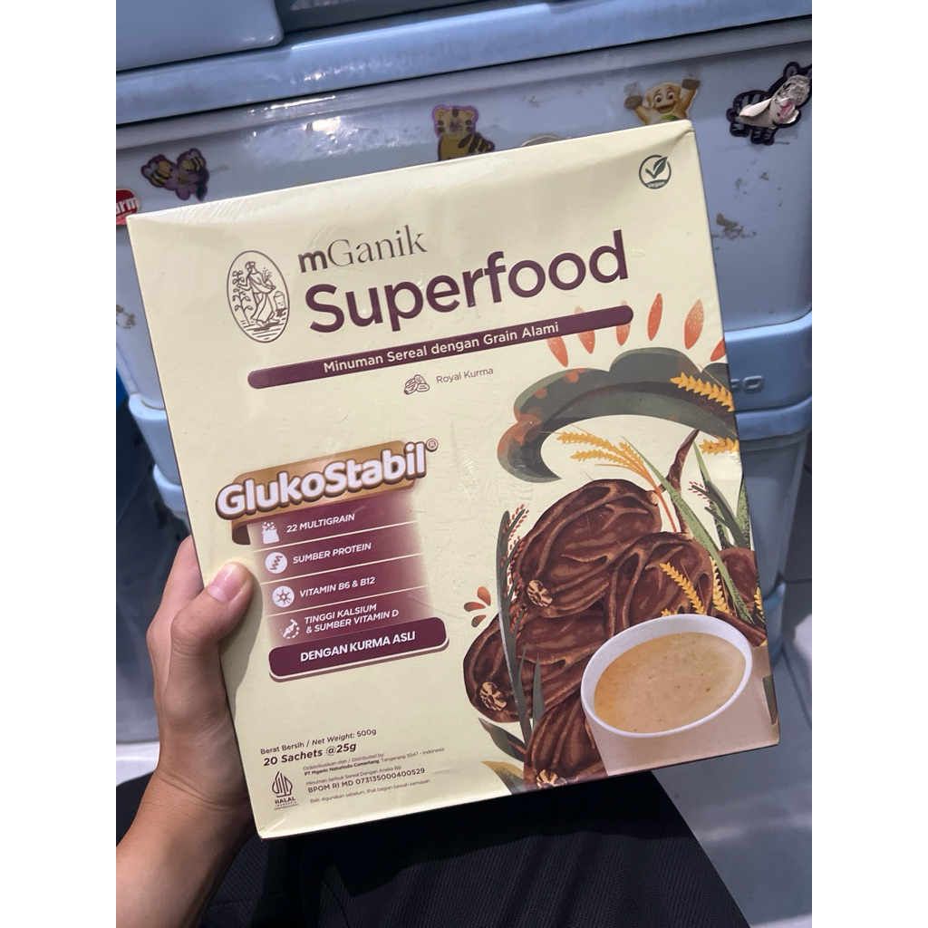 

[REAL PIC ORIGINAL + FREE GIFT] mGanik Superfood - Minuman Sereal dengan Grain Alami GlukoStabil Royal Kurma 20 Sachets @25gr / 500gr Original