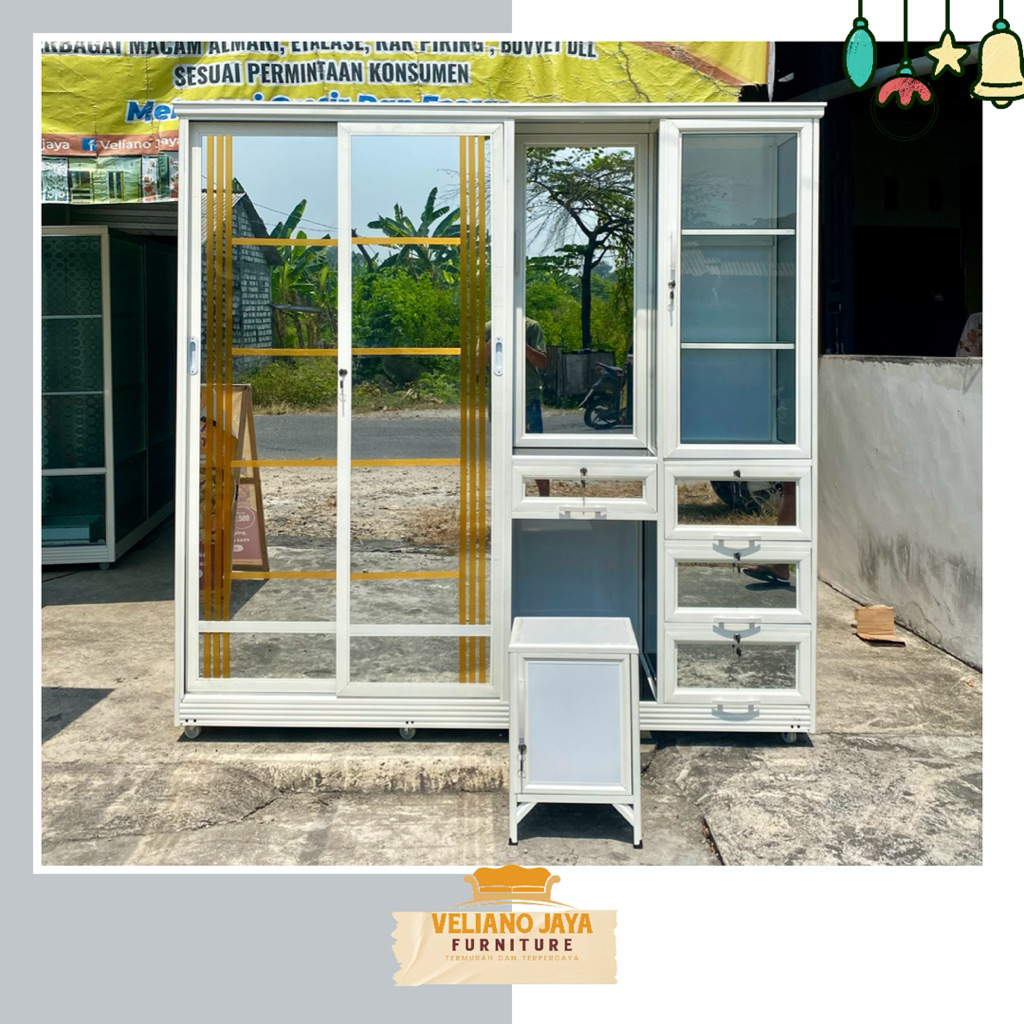 Lemari 2 Pintu Sleding + 4 Laci + Rias + Tempat Buku // Bahan Alumunium Kaca & Acp Jumbo