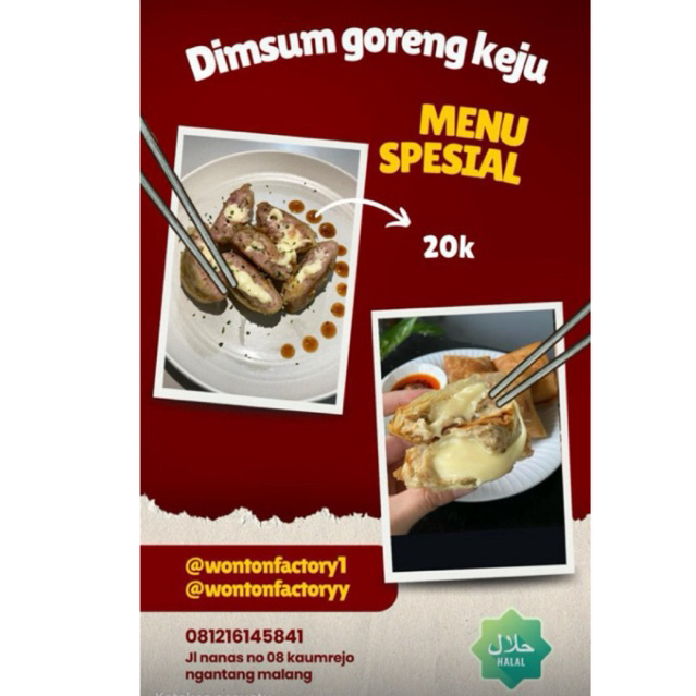 

DIMSUM GORENG KEJU LUMER ISI 6 pcs 40.000 free chili oil dan saos bangkok