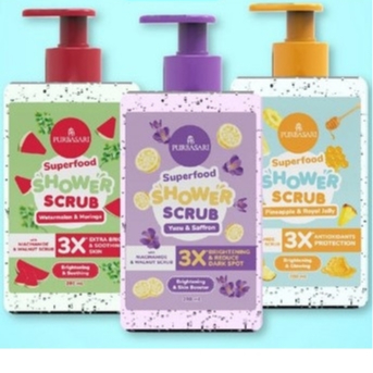 Purbasari Superfood Shower Scrub Series | Netto 280mL | Sabun Mandi | Watermelon & Moringa | Yuzu & 