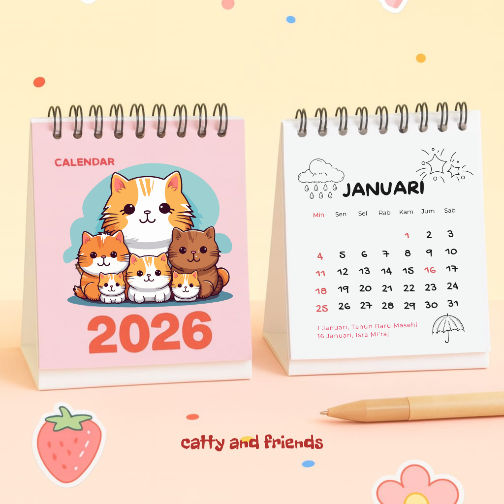 

Kalender Meja Spiral 2026 Mini Cute Aesthetic Souvenir Murah Hadiah Lucu Custom Cover