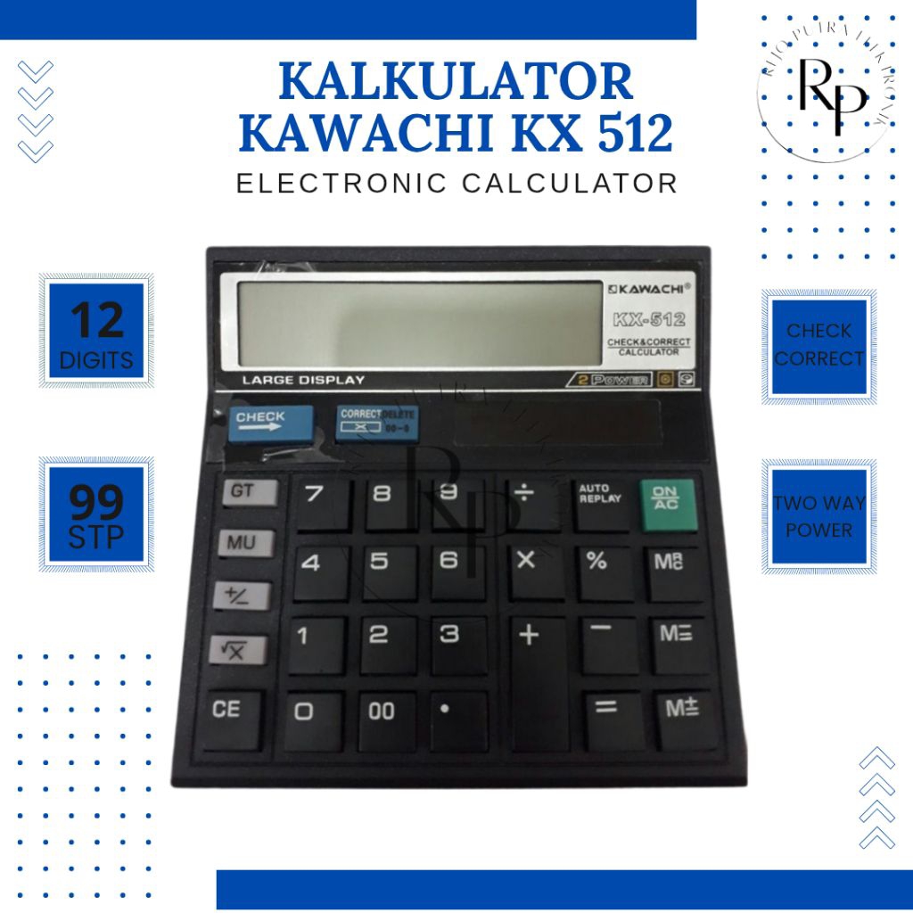 

KALKULATOR KAWACHI KX 512 KALKULATOR 12 DIGIT DENGAN DUAL POWER CHECK & CORRECT ORIGINAL