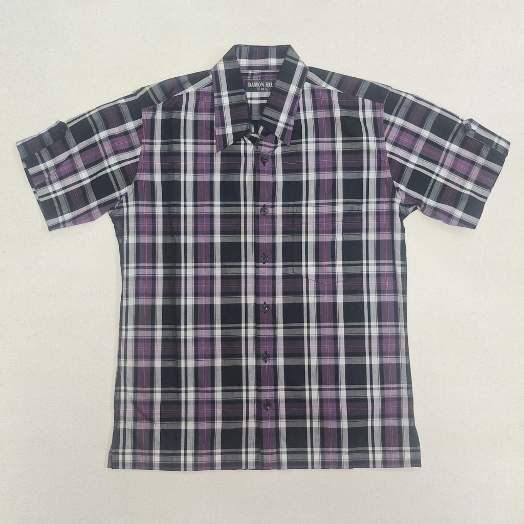 KEMEJA LENGAN PENDEK HEM KOTAK KEMEJA PRIA UNGGU