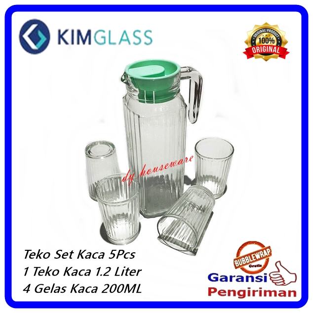 Teko Kaca Set 5Pcs  Pitcher Set 5 Buah Teko Eskan Kaca Gelas Kaca Set 5 In 1 Kimglass Nannos