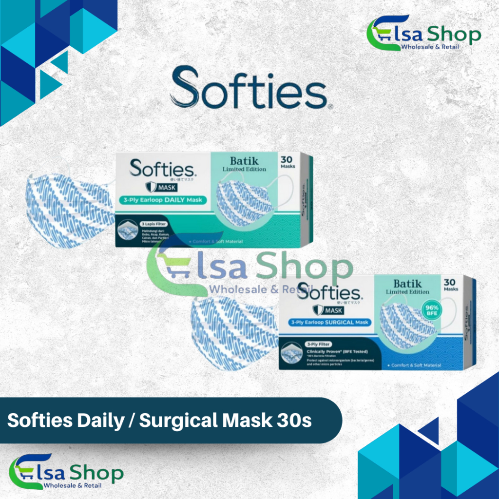 Softies Daily / Surgical Mask Batik 30's  - Masker Softies 3ply / Masker Earloop / Mask 3 ply 30s