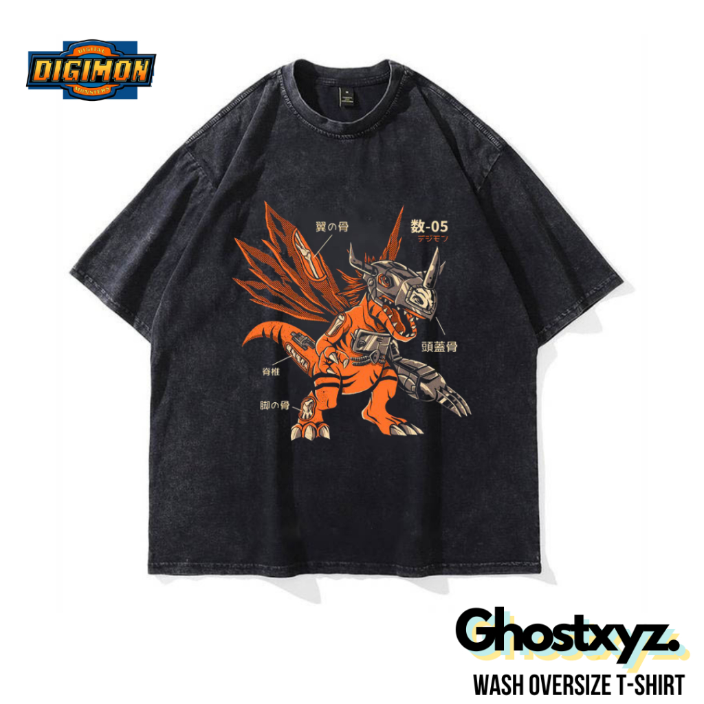 Ghostxyz T-Shirt Digimon Wash Oversize Vintage Tee Baju Kaos