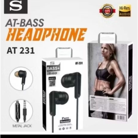 [Original] headset bass MDR AT-231 stereo sound high quality packing rapi