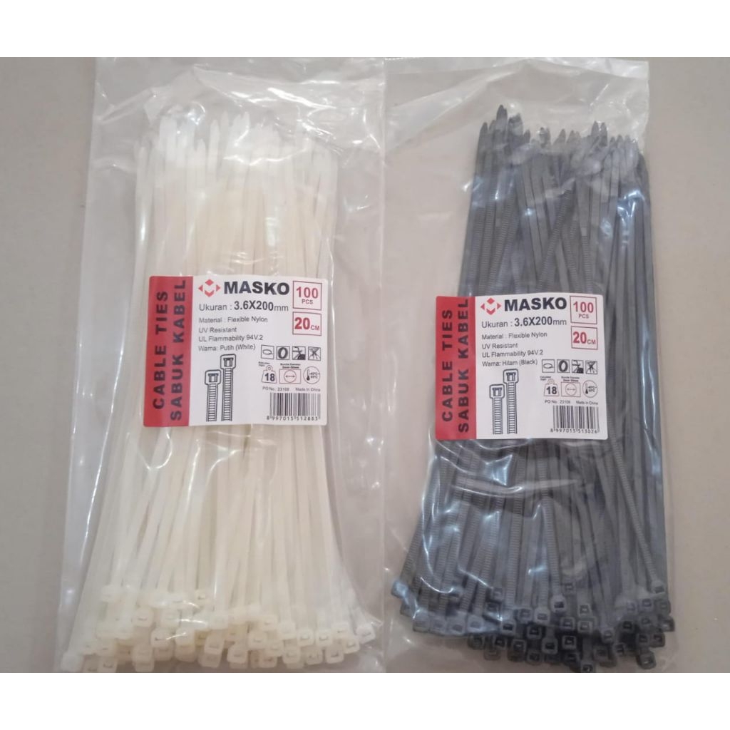 

kabel ties ukuran 250X 3,6 hitam /putih isi 100 pcs merek masko