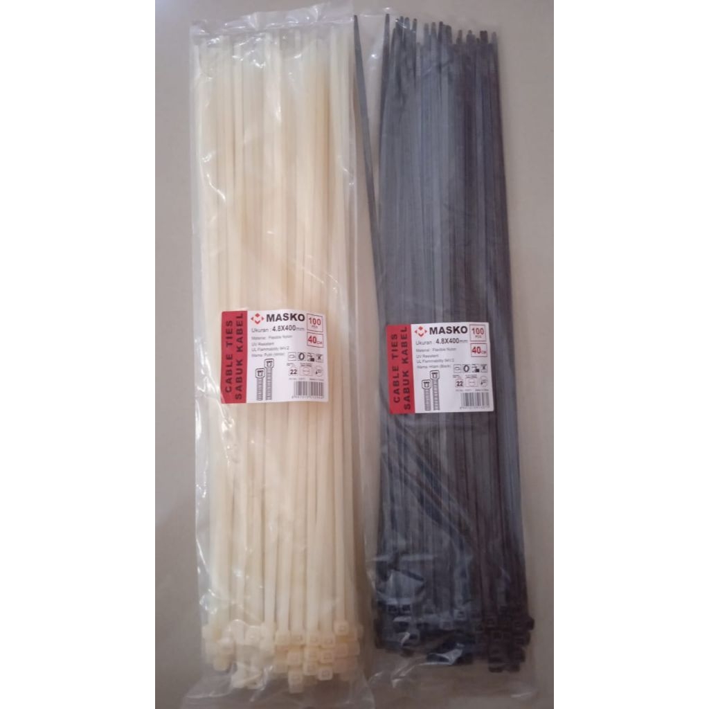 

kabel ties ukuran 400X 4,8 hitam /putih isi 100 pcs merek masko