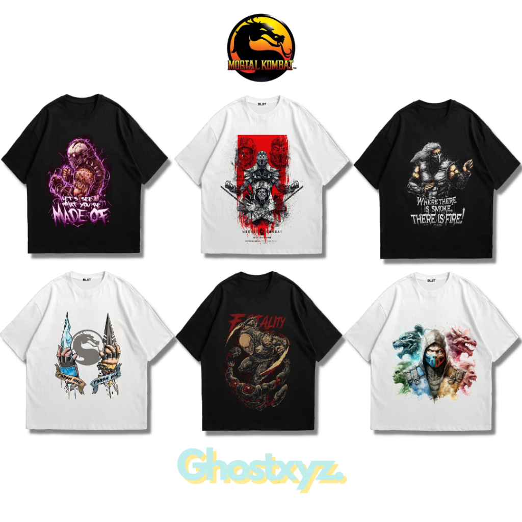 Ghostxyz T-Shirt Mortal Kombat Black White Oversize Vintage Tee Baju Kaos