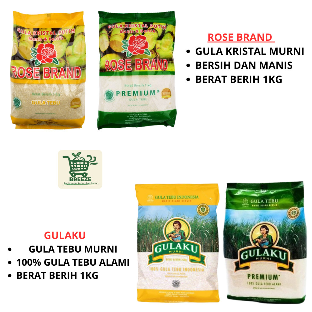 

Gula Pasir Rose Band Dan Gulaku / Gula Pasir 1kg GULA MURNI 100% tebu alami bersih dan manis