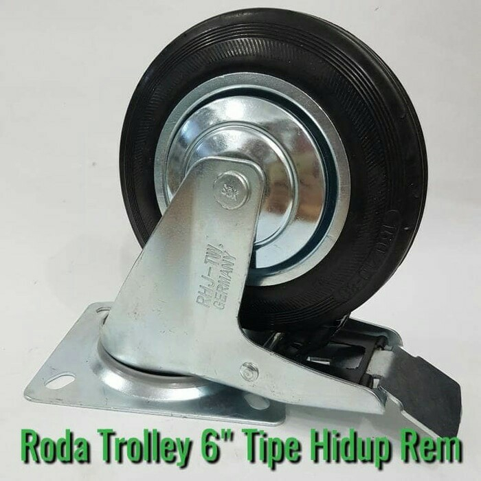 Roda Troli 6 inch Hidup Rem roda karet roda gerobak