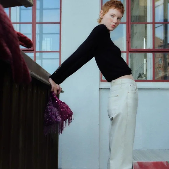 ZARA PINK FRINGE SEQUIN EVENING MINI BAG