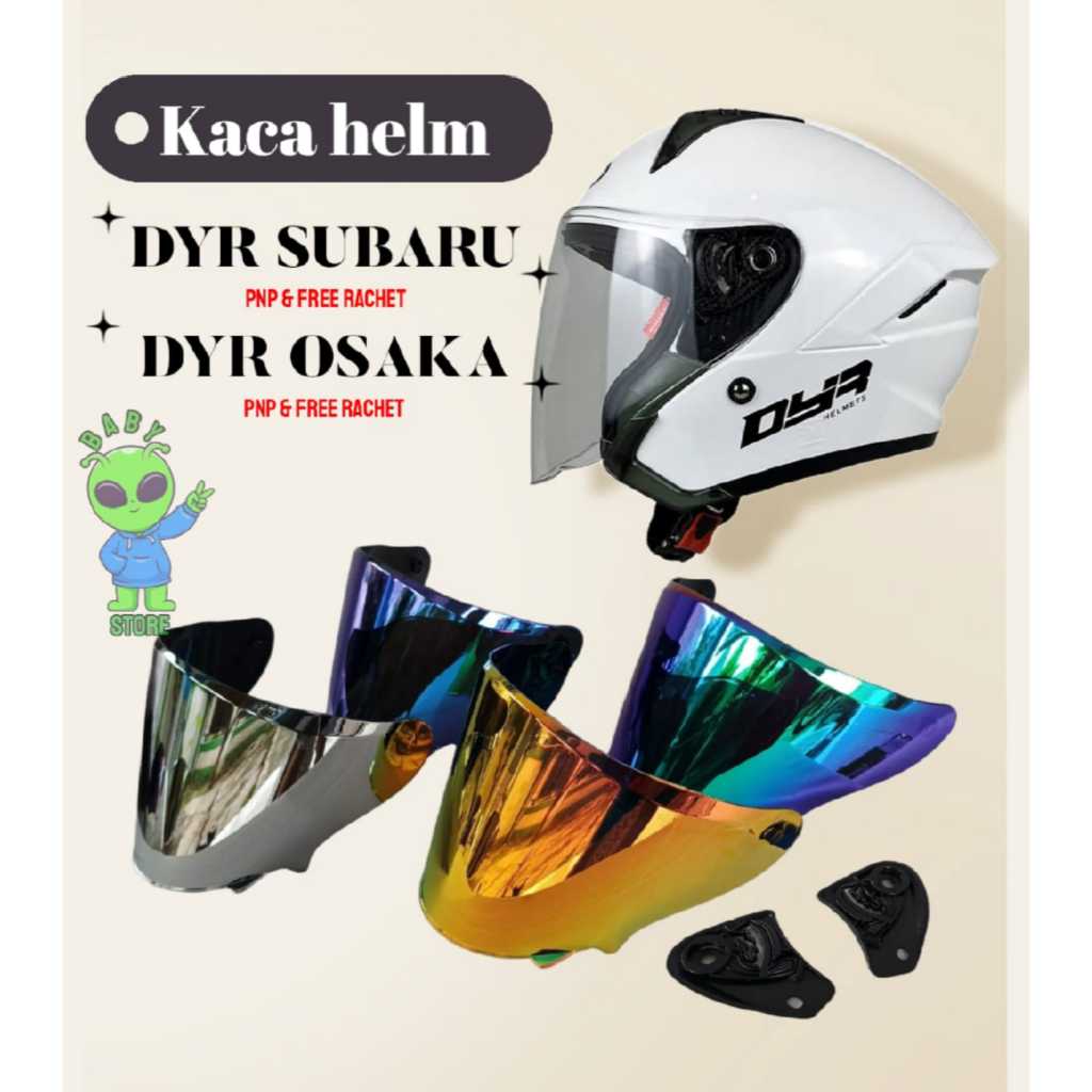 Kaca Helm DYR SUBARU, kaca helm flat DYR OSAKA, Flate Visor, Clear, Smoke, Iridium, Revo