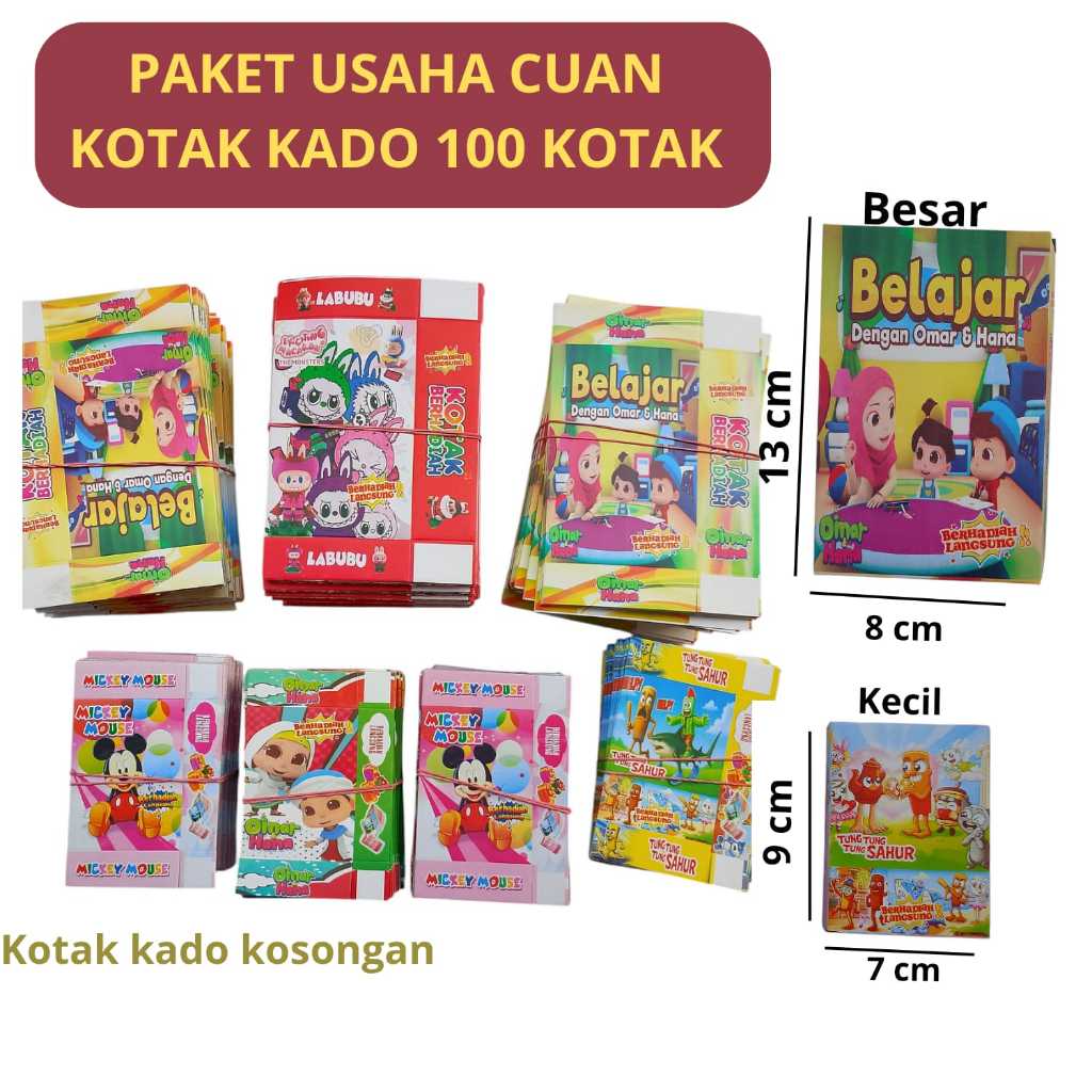 

Kotak Kado Mainan Kosongan 100 Pcs Berbagai Ukuran Kecil Besar