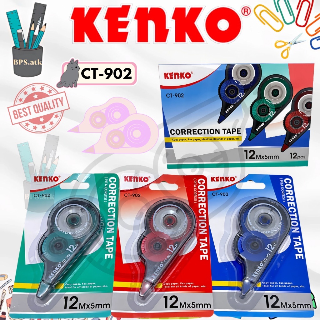 

(12pcs) KENKO Correction Tape / Tip X Kertas CT-902 / Tip Ex Kertas 12Mx5mm