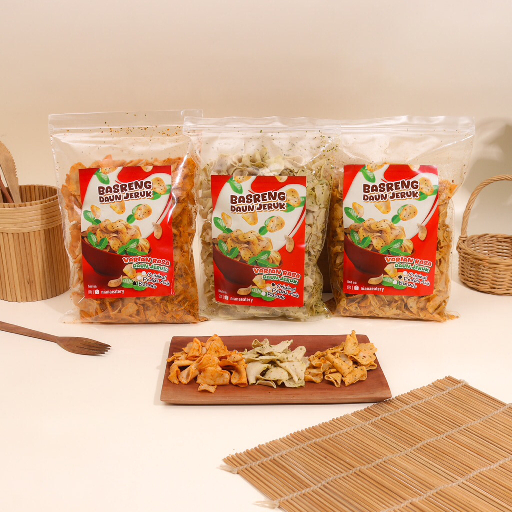 

[50, 100 gram] BASRENG KOIN | BASRENG TIPIS PEDAS ASIN DAUN JERUK
