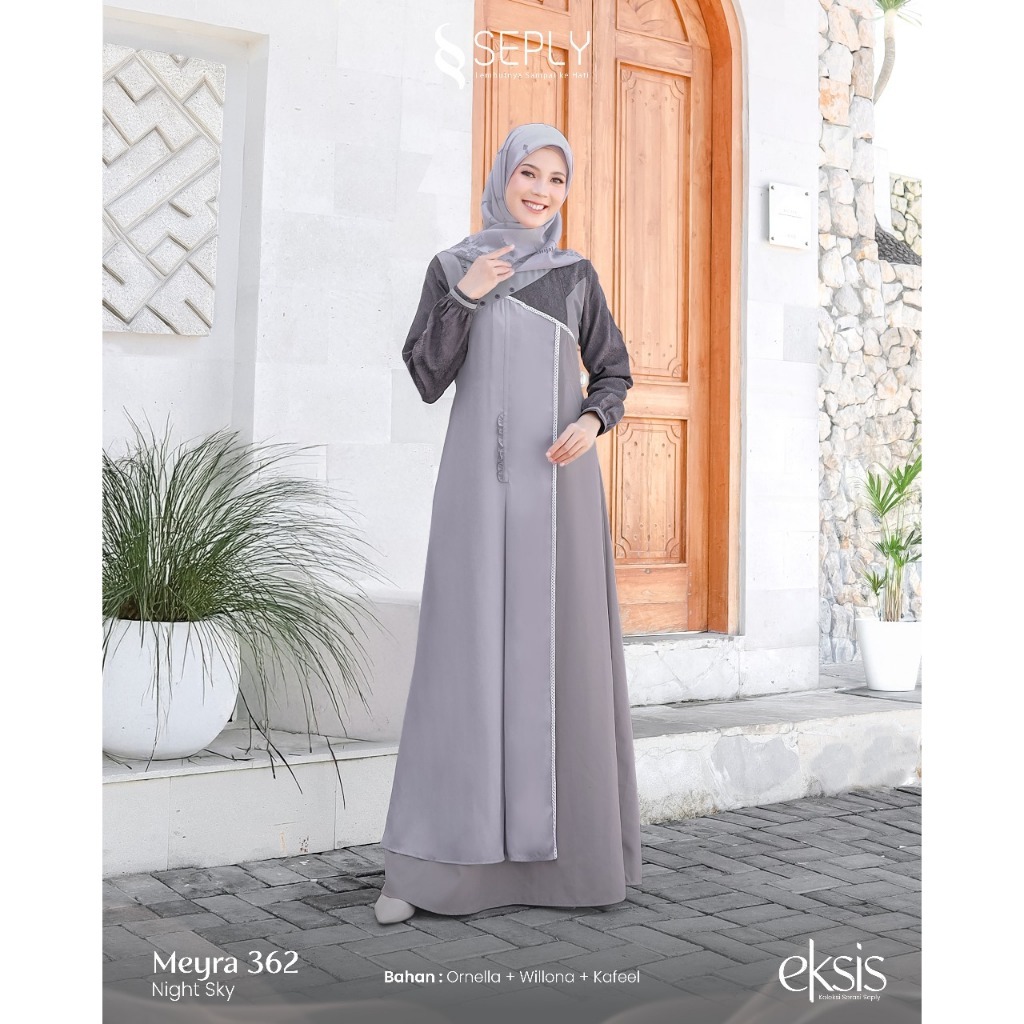 Jual Seply Gamis Meyra 362 Omela Night Sky Zipper Depan Renda Frill Saku Sembunyi Eksis 260
