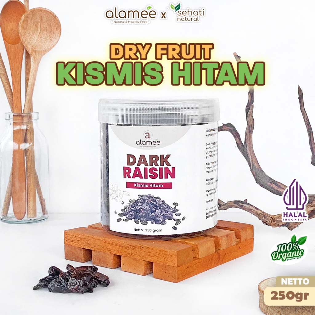 

ALAMEE Dark Raisin Cemilan Buah Sehat Kismis Hitam Manis Dried Fruit Black Raisin PREMIUM 250gr