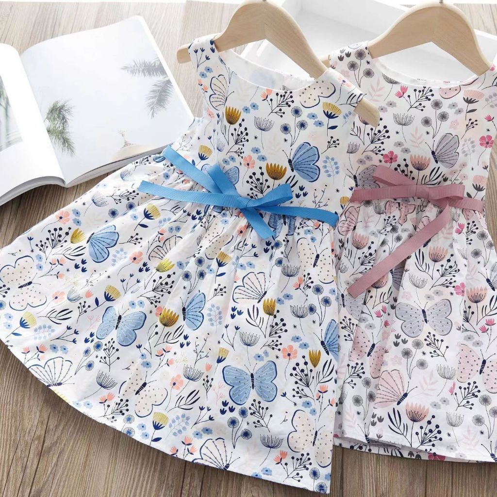 insbell Dress Anak Perempuan Gaun Putri MotifKupu-kupu Berbahan Katun Murni Rok Korea Musim