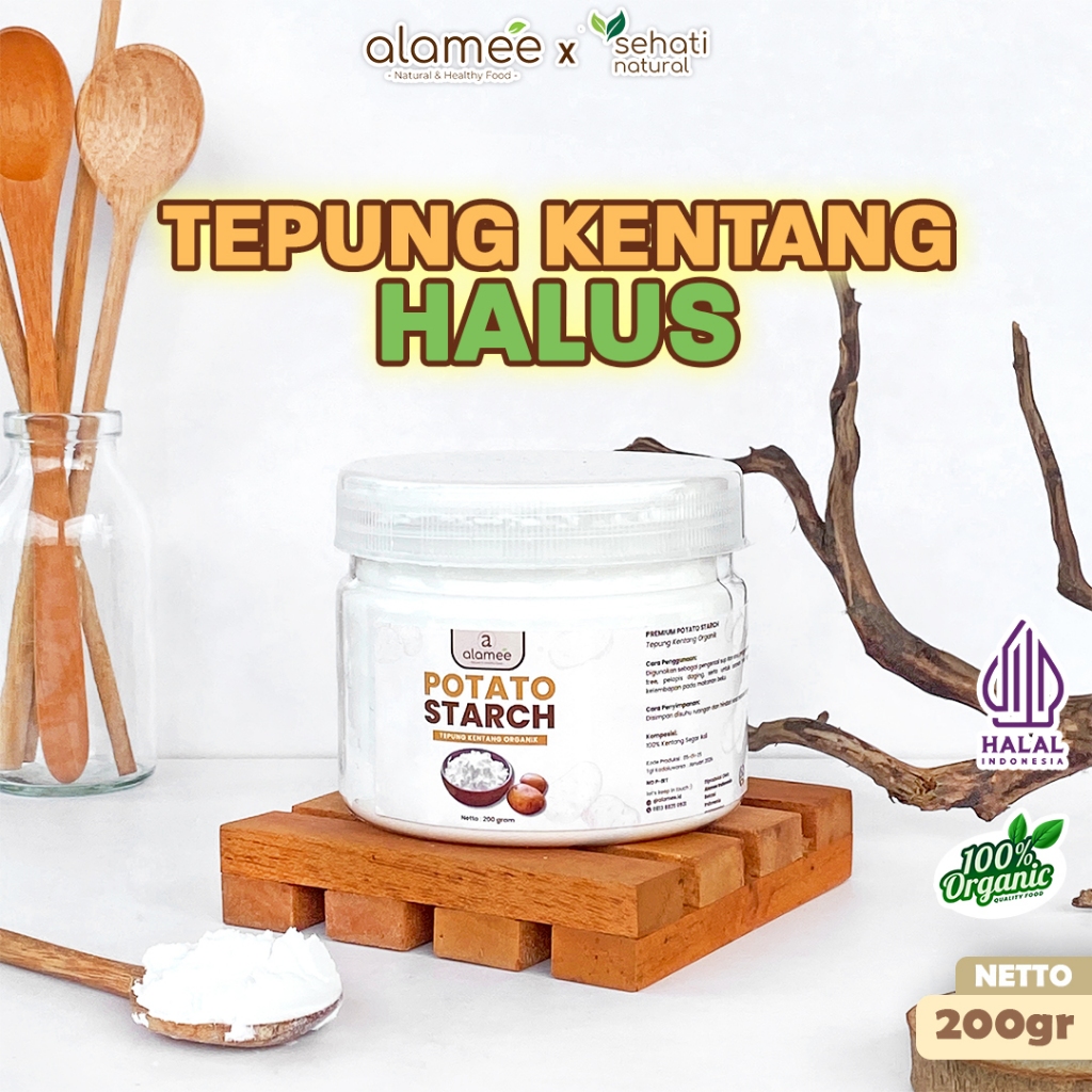 

ALAMEE Tepung Kentang Halus Potato Starch Tepung Kue PREMIUM Mashed Long Potato Powder 200gr