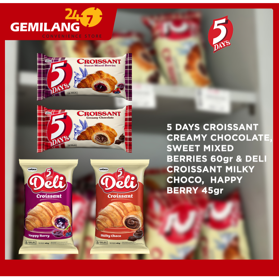 

5 DAYS CROISSANT CREAMY CHOCOLATE, SWEET MIXED BERIES 60gr & CROISSANT MILKY CHOCO, HAPPY BERRY 45gr