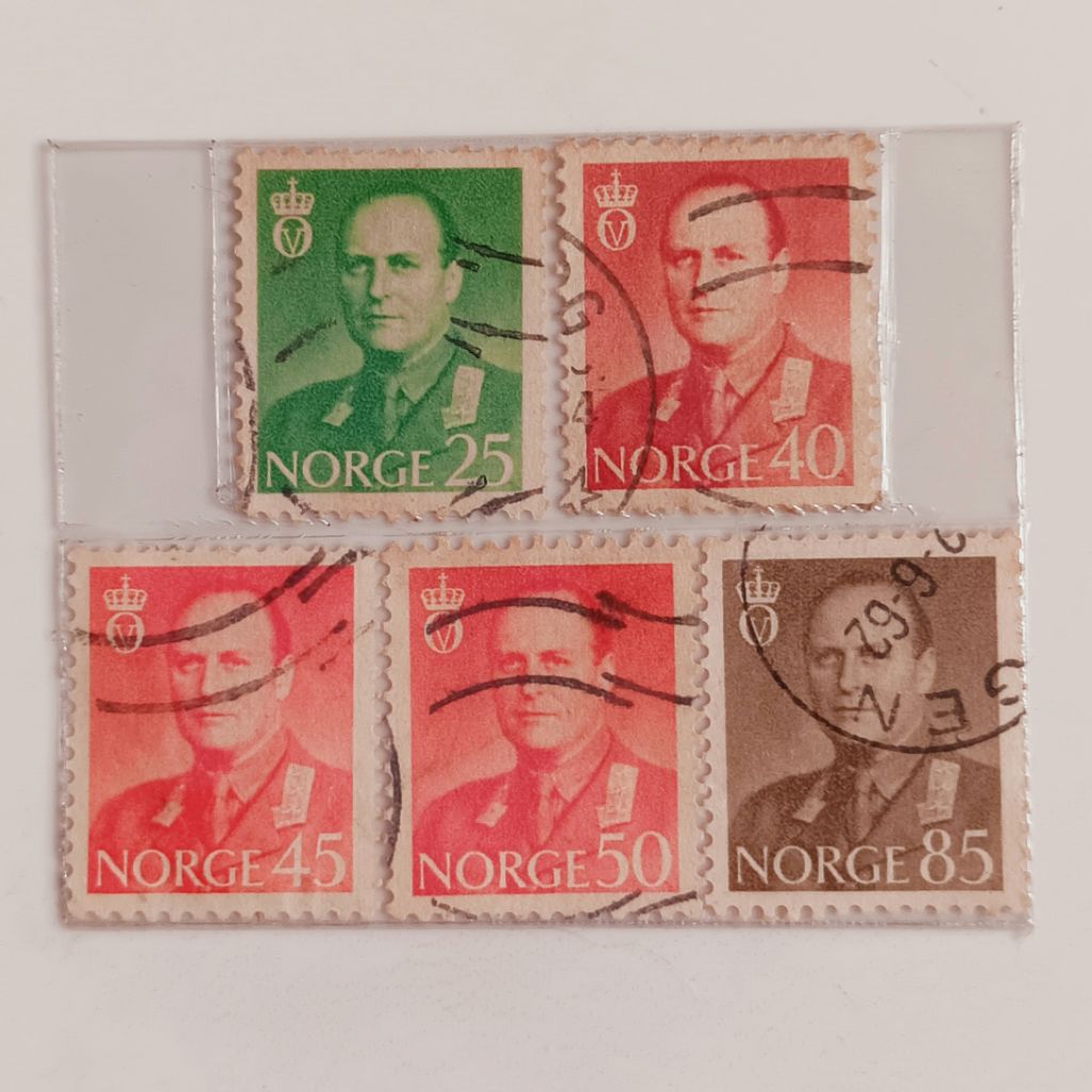 

(AG) Perangko Norwegia 1958 - 1962 King Olav V 1958-1962 Set 5 pcs Used