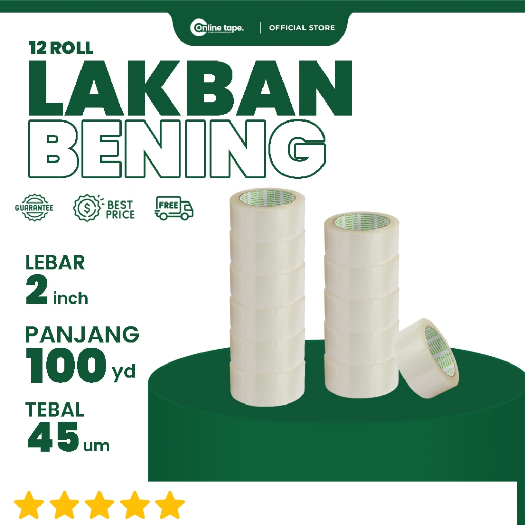 

12 pcs Lakban Bening 100 Yard 2 Inch / Online Tape Lakban Isolasi Termurah
