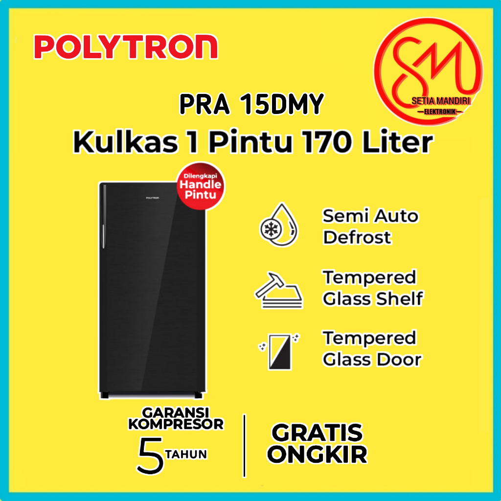 POLYTRON Kulkas 1 Pintu Belleza PRA-15DMY[150L] / PRA-17DMY[170L] / PRA-18DMY[180L]