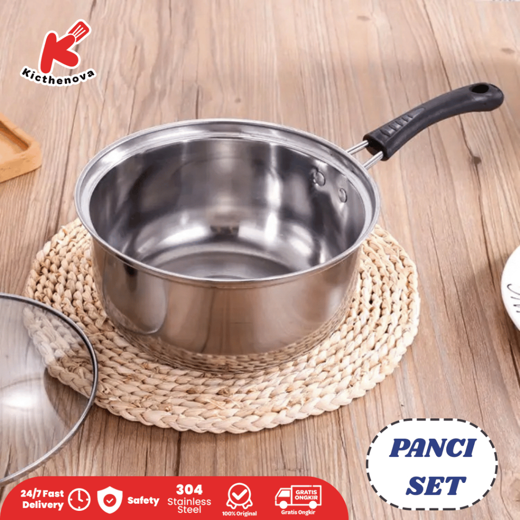 Heaventee.Id Panci Gagang Satu Set Isi 3 Stainless Steel Anti Lengket Panci Set Sup Mie Serbaguna -