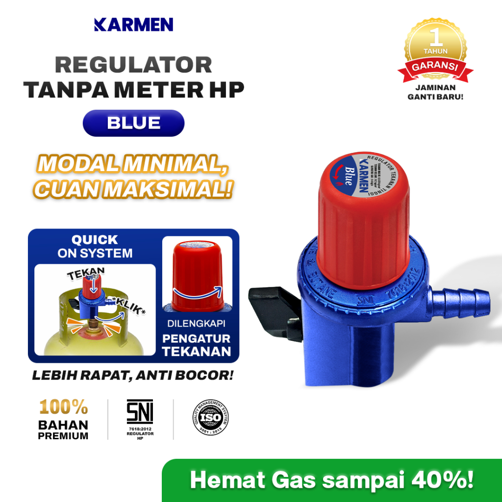 KARMEN - Regulator Kompor Gas Tanpa Meter High Pressure ANTI BOCOR | Premium SNI Pasang Aman & Mudah