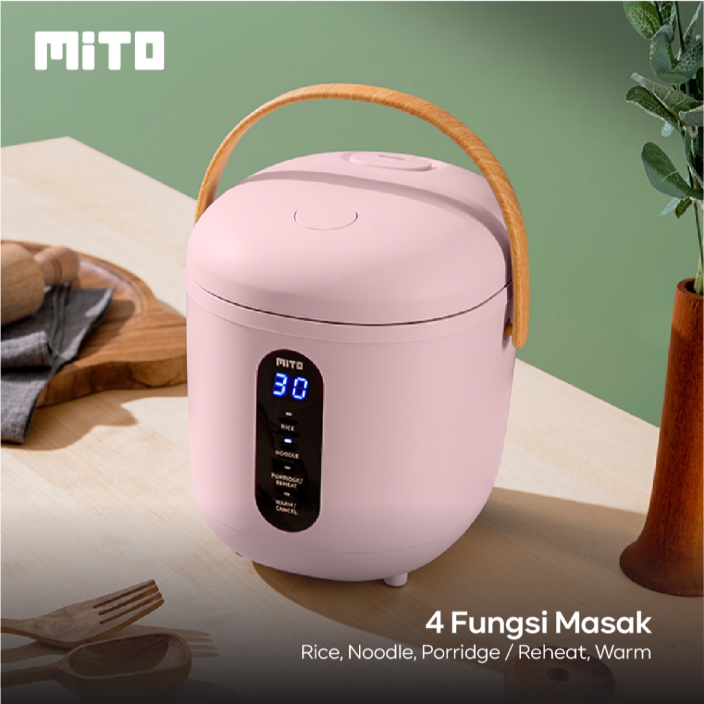 Mito R11 Mini Rice Cooker 0,5L Handle Kayu - Putih dan Pink