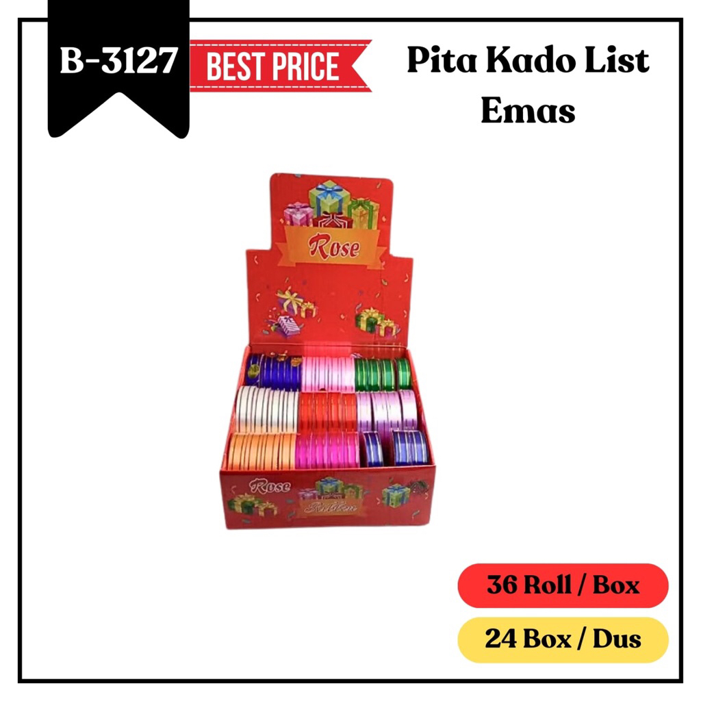 

GROSIR 1box(36roll) Pita Kado list Emas // Pita parcel // Pita Bunga