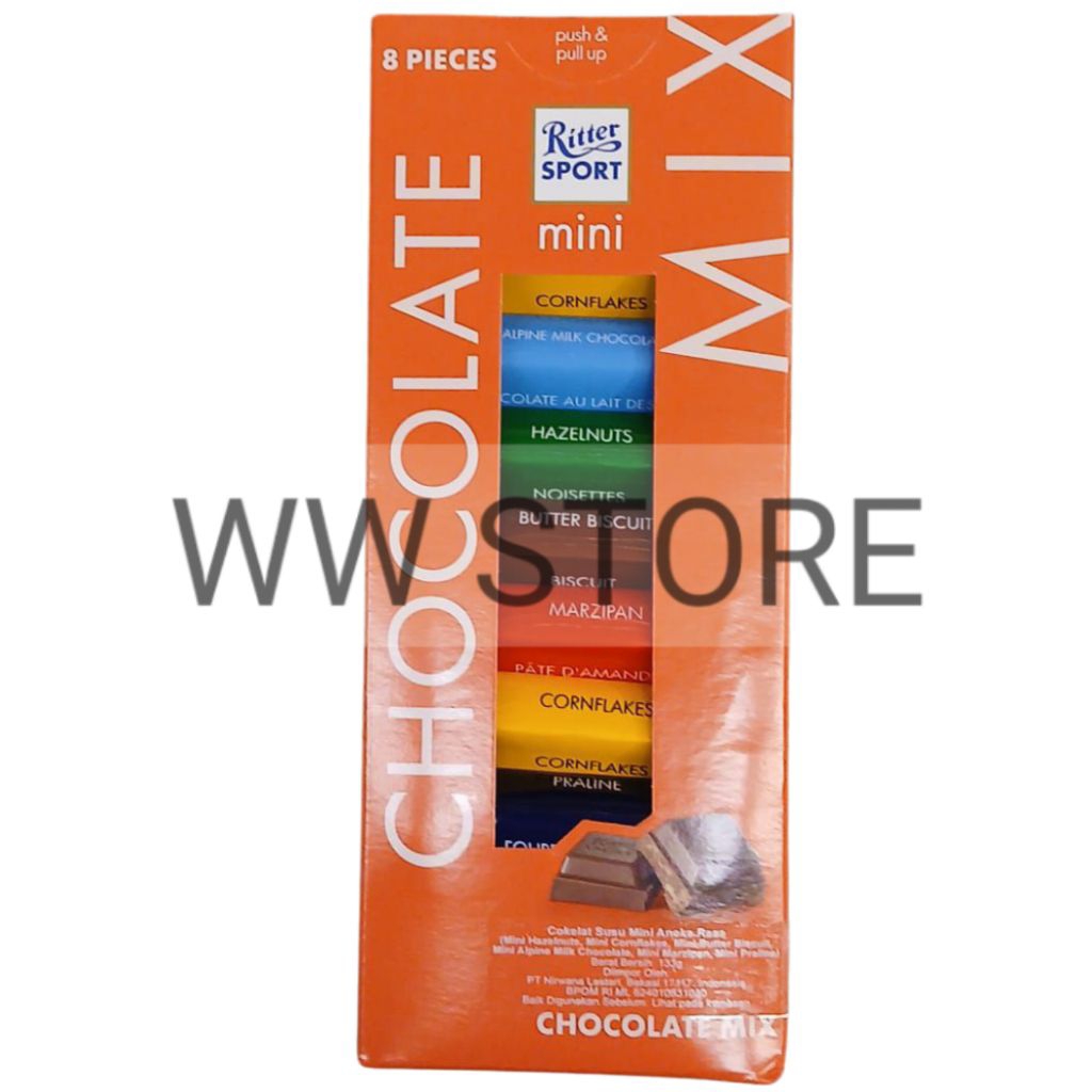 

Coklat cokelat susu ukuran kecil aneka rasa Jerman German Germany Ritter SPORT mini CHOCOLATE MIX 133g isi 8pcs 8 pcs buah