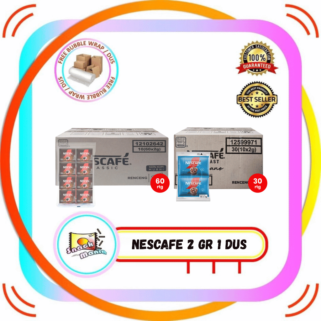 

Nescafe Classic Ice Roast ~ 2 gr x 60 sachets x 10 pack Kopi Murni DUS