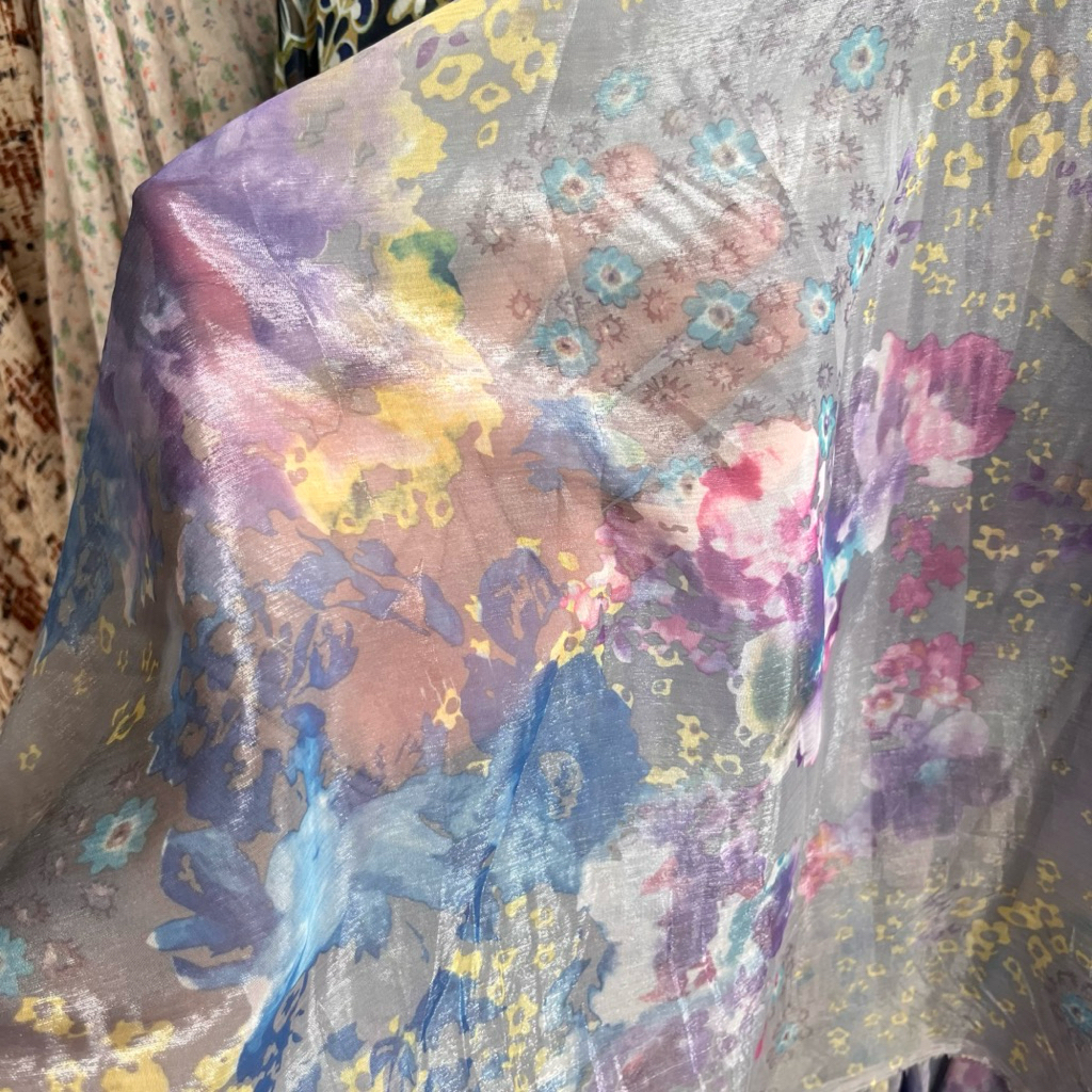 kain sifon salju motif bunga abtrak /kain sifon sutra motif