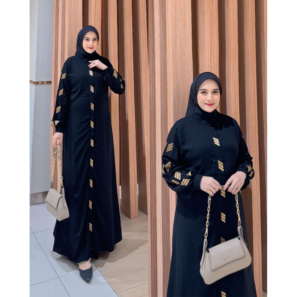GAMIS ABAYA TURKEY BORDIR ZIPPER JETBLACK MISCA