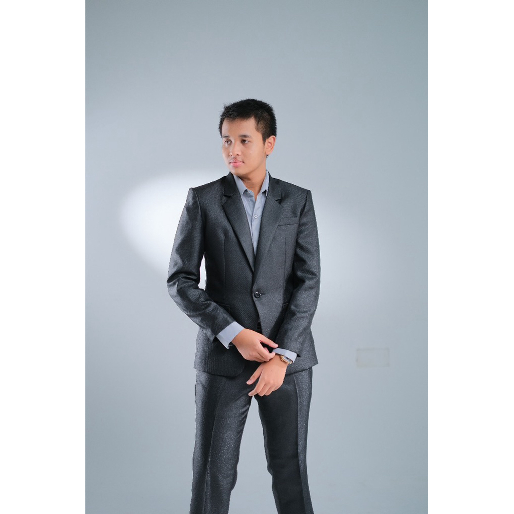 JASISCO - Set Jas Pria Hitam Glossy Motif Jas +  Celana jas mewah jas pengantin jas wisuda
