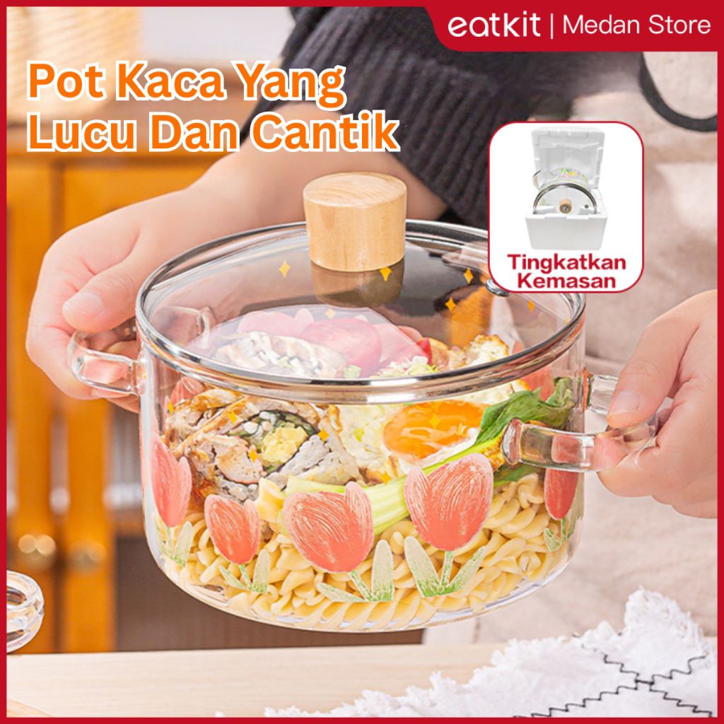 [Medan Ready Stock] Eatkit Soup Rebus Kaca Tebal Glass Cooking Soup Pot 1700ml | Glass Cooking Soup 