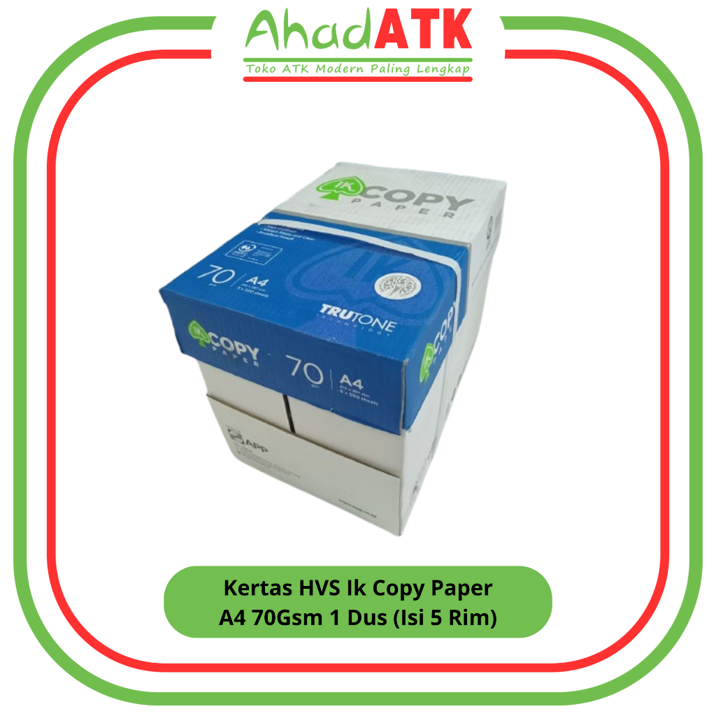 

KERTAS HVS IK COPY PAPER A4 70 GSM PUTIH 1 DUS (ISI 5 RIM) UNTUK PRINT & FOTOCOPY