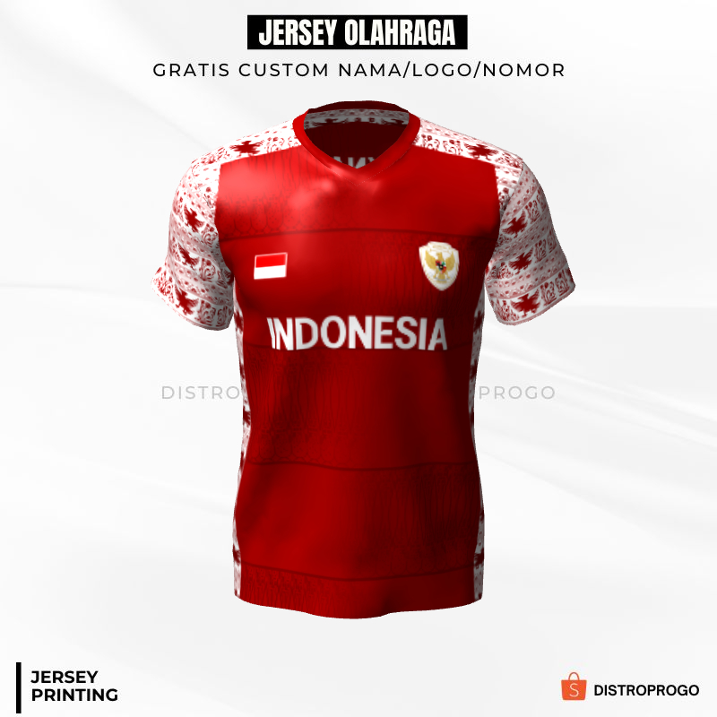 Kaos Jersey Volly, Lari, Bulutangkis - Jersey Futsal Timnas Merah Putih Motif Geometris 617