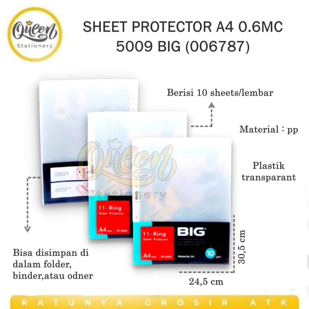 

1 PAK (10 PCS) SHEET PROTECTOR A4 0.6MC 5009 BIG / PP POCKET (006787)
