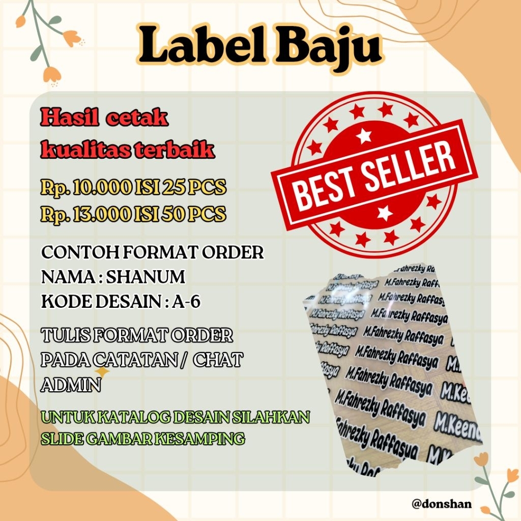 

LABEL NAMA BAJU / SABLON CUSTOM / STIKER BAJU / LABEL BAJU SETRIKA TERMURAH