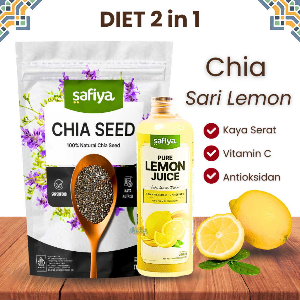

[DIET 2 in 1] Safiya Chia Seed 250gr + Sari Lemon 250ml Murni Asli Lemon Chiaseed Mexico Diet